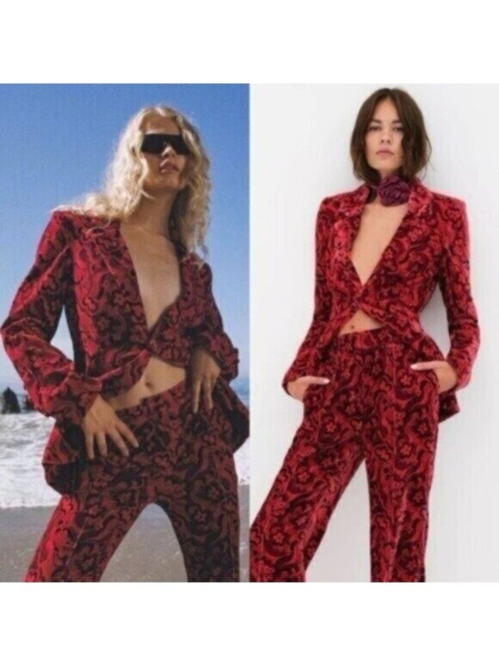 For Love and Lemons Penny Velvet Floral Single Button Blazer Size S